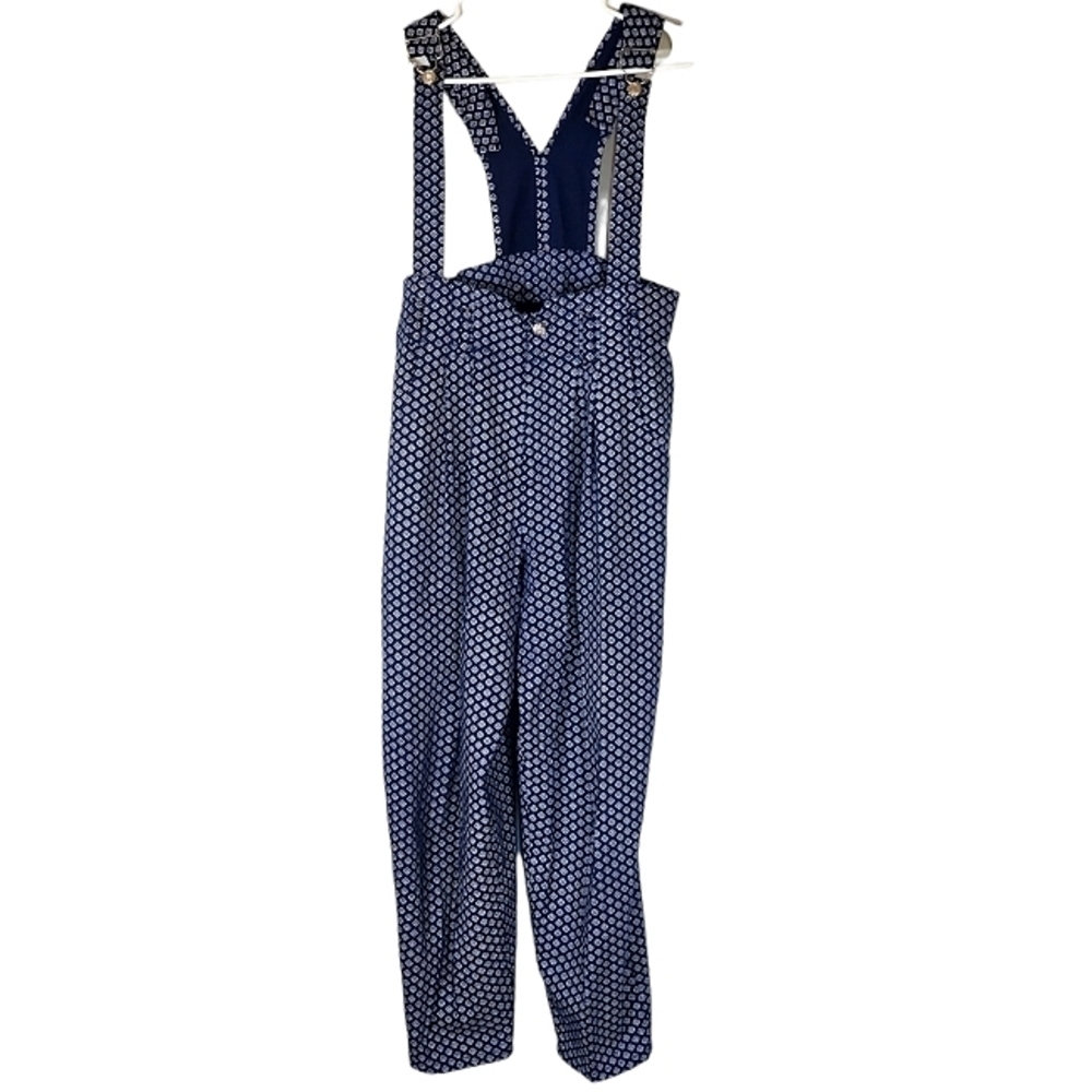 7047 * A. Byer Vintage Overalls Square Pattern Navy Blue Size M 80s
